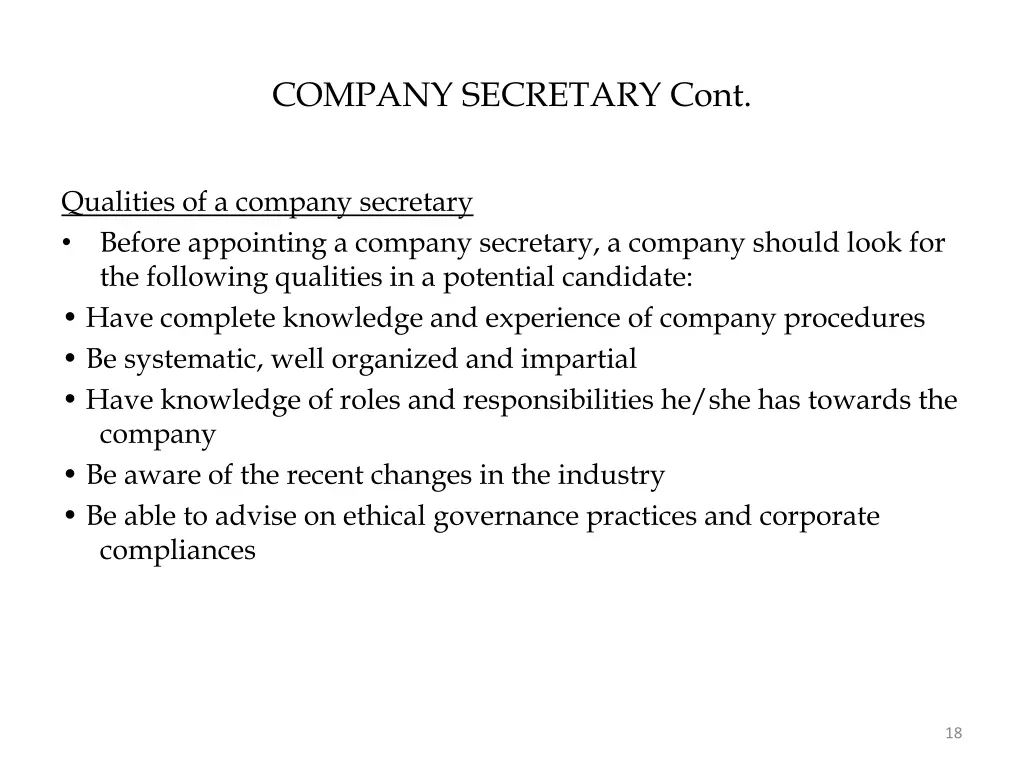 company secretary cont