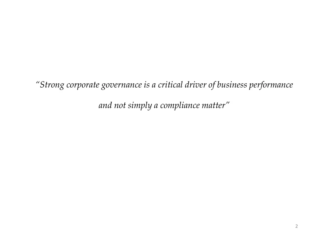 strong corporate governance is a critical driver