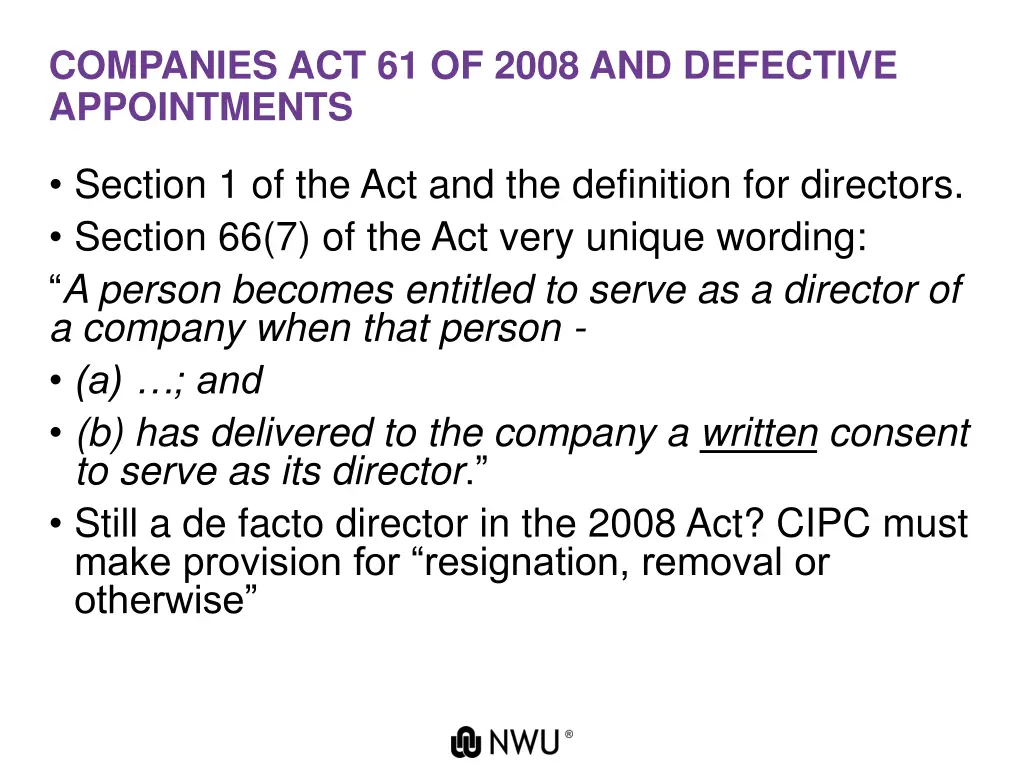 companies act 61 of 2008 and defective