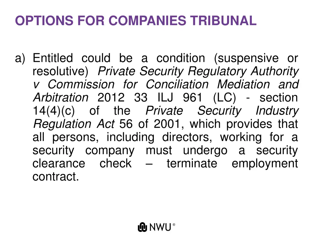 options for companies tribunal