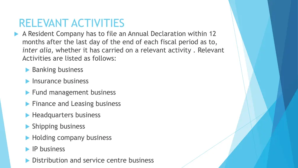 relevant activities a resident company