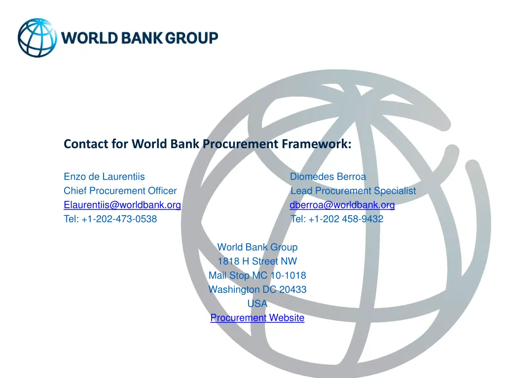 contact for world bank procurement framework