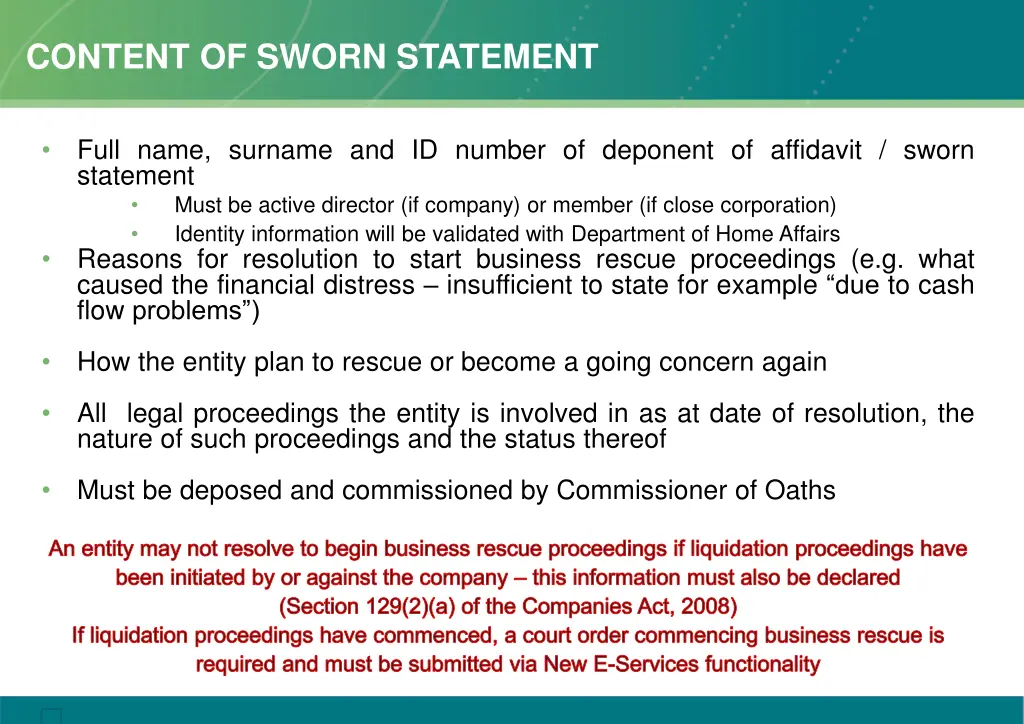 content of sworn statement