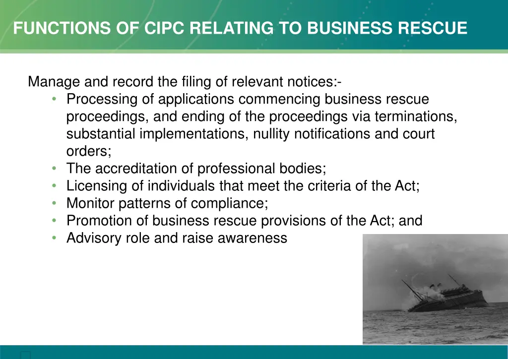 functions of cipc relating to business rescue