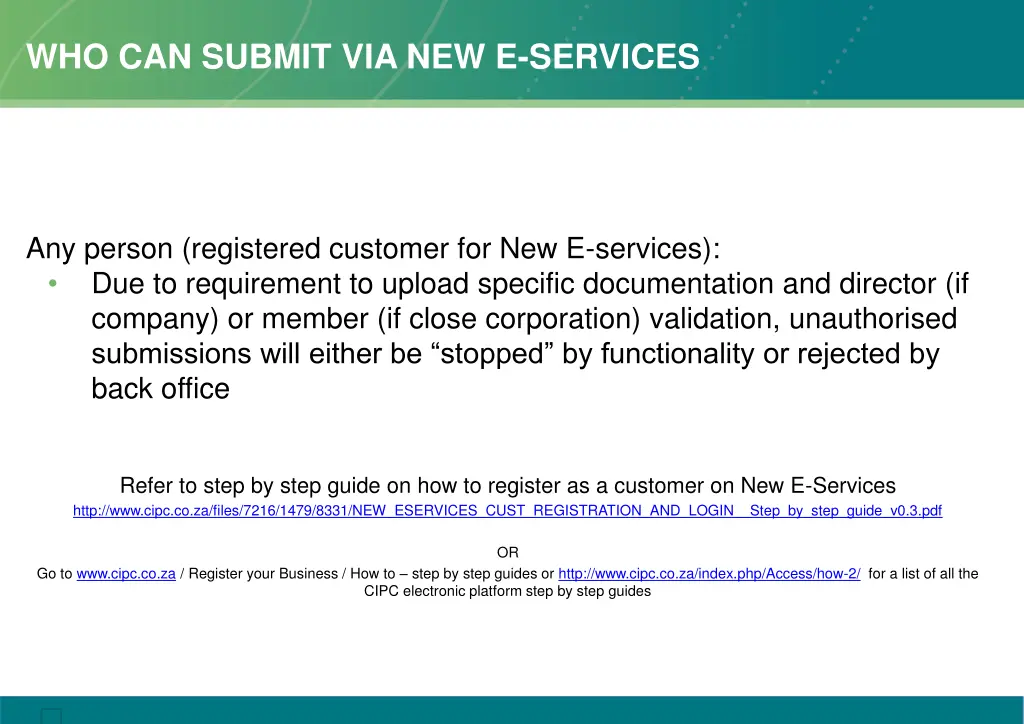 who can submit via new e services