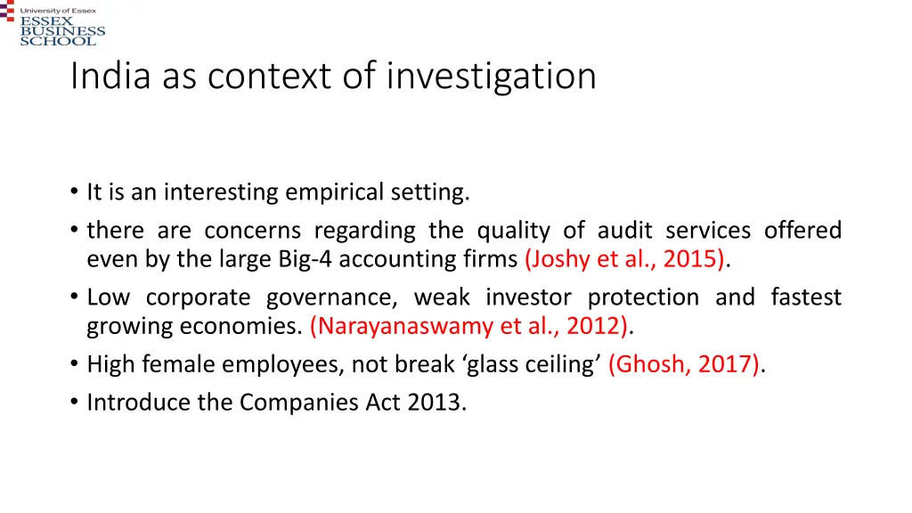 india as context of investigation