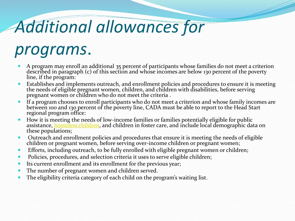 additional allowances for programs