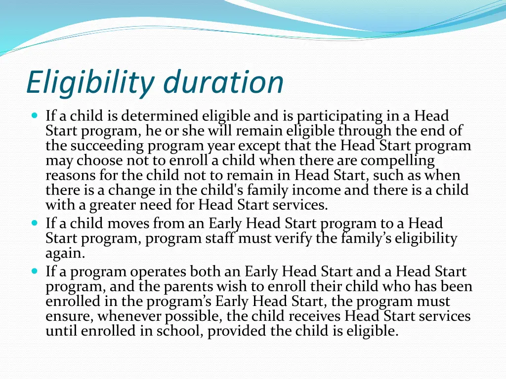 eligibility duration if a child is determined