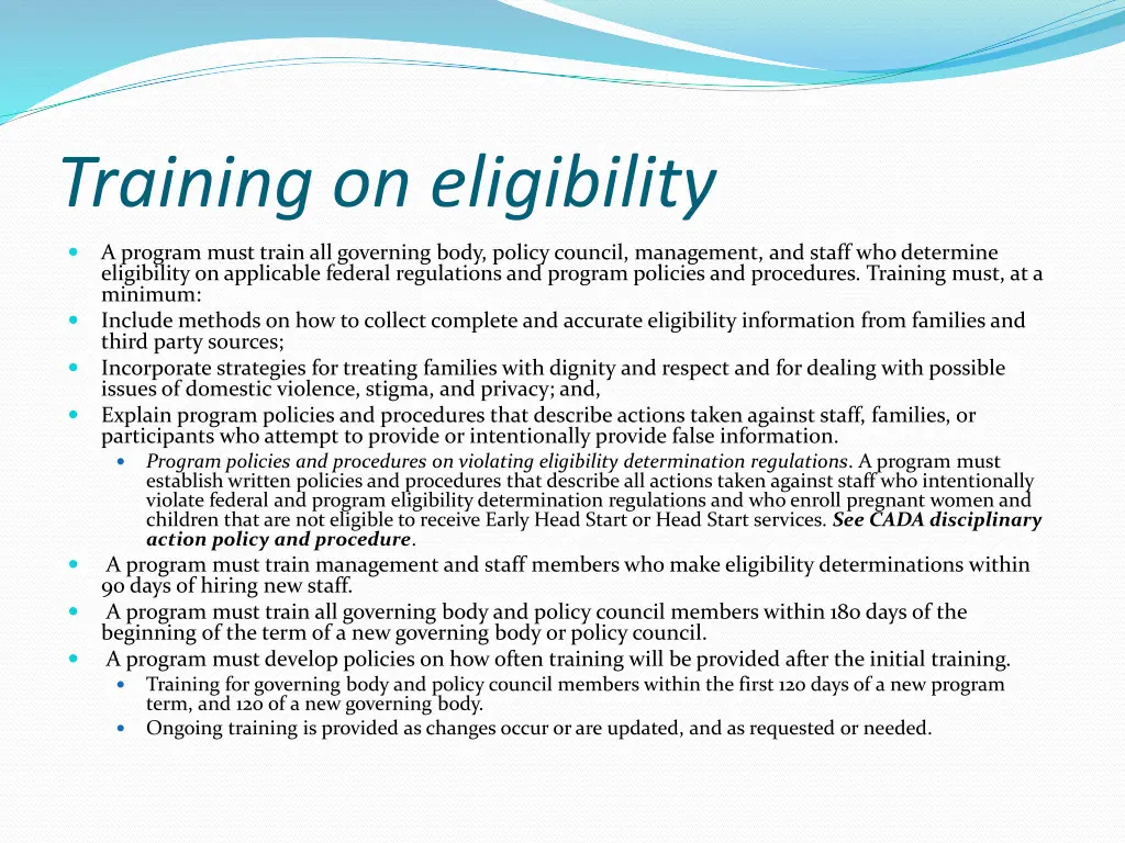 training on eligibility