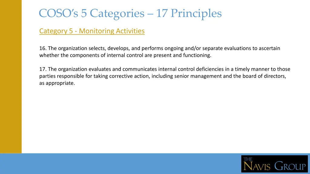 coso s 5 categories 17 principles 4