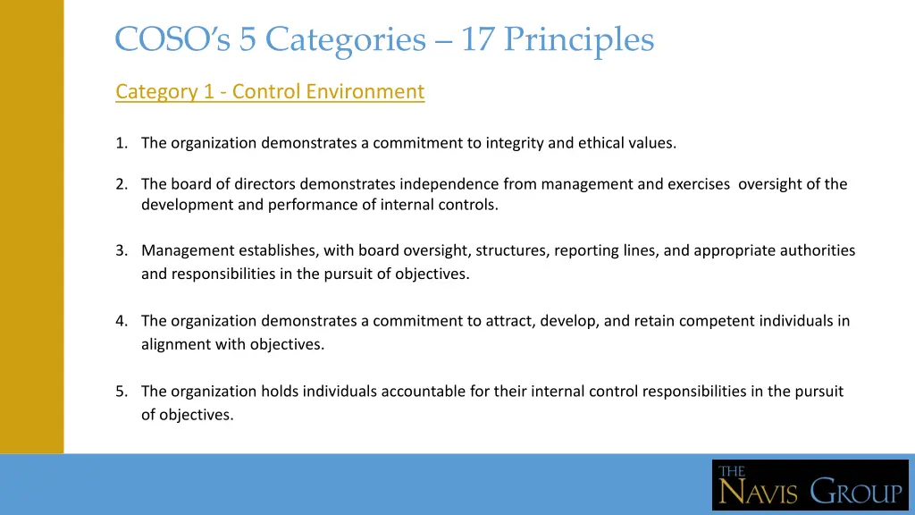 coso s 5 categories 17 principles