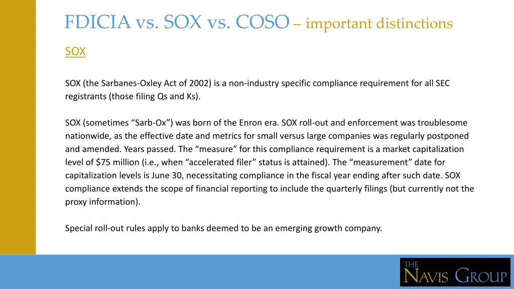 fdicia vs sox vs coso important distinctions 1