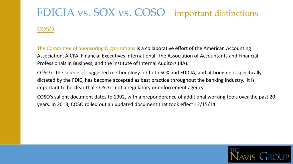 fdicia vs sox vs coso important distinctions 2