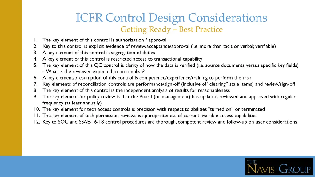 icfr control design considerations getting ready