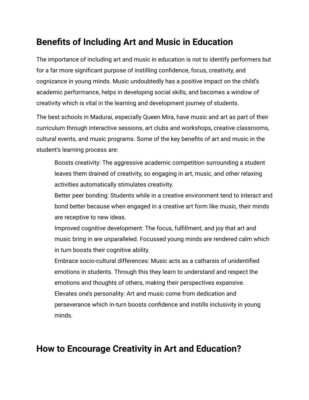 benefits of including art and music in education