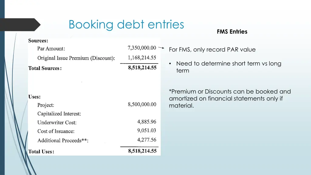 booking debt entries