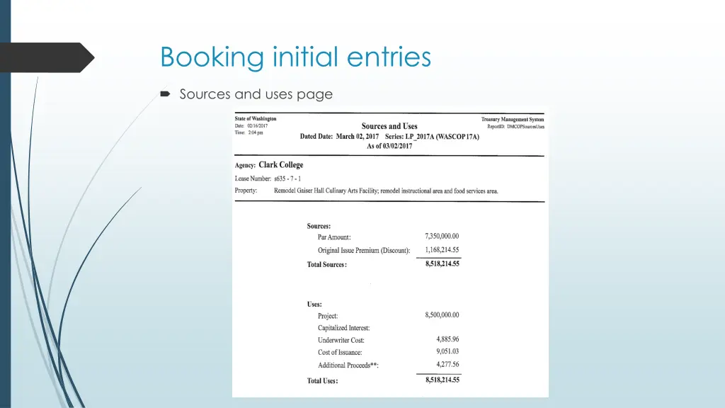 booking initial entries