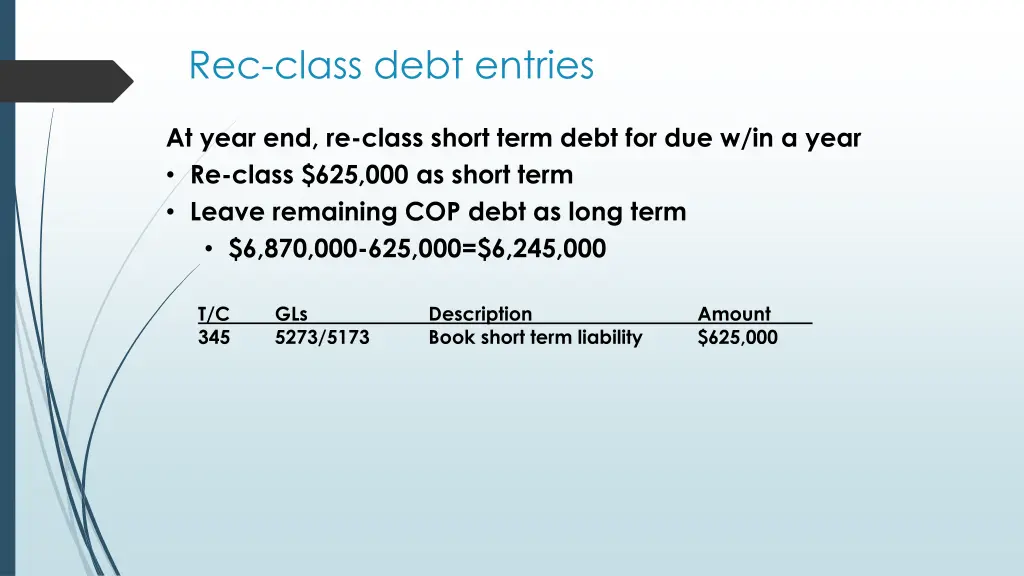 rec class debt entries