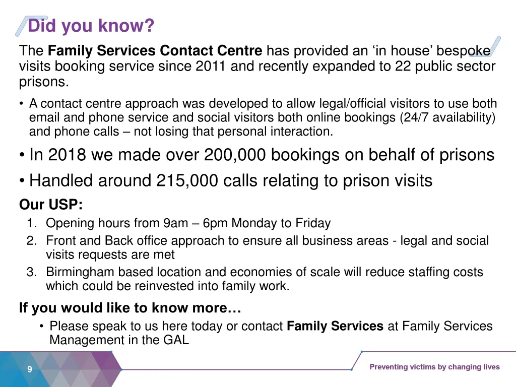 did you know the family services contact centre