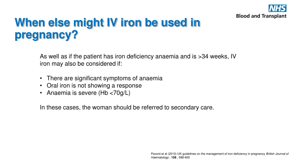 when else might iv iron be used in pregnancy