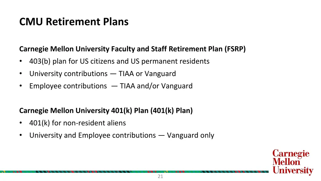 cmu retirement plans