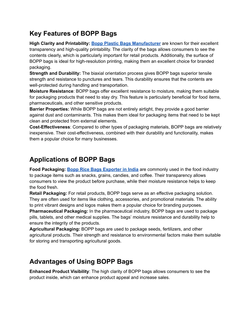 key features of bopp bags