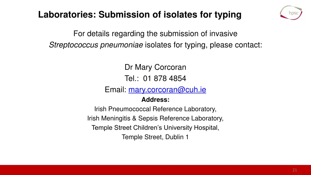 laboratories submission of isolates for typing