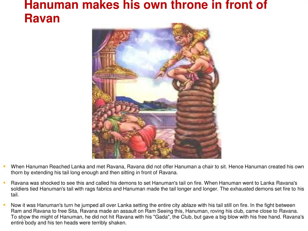 hanuman makes his own throne in front of ravan