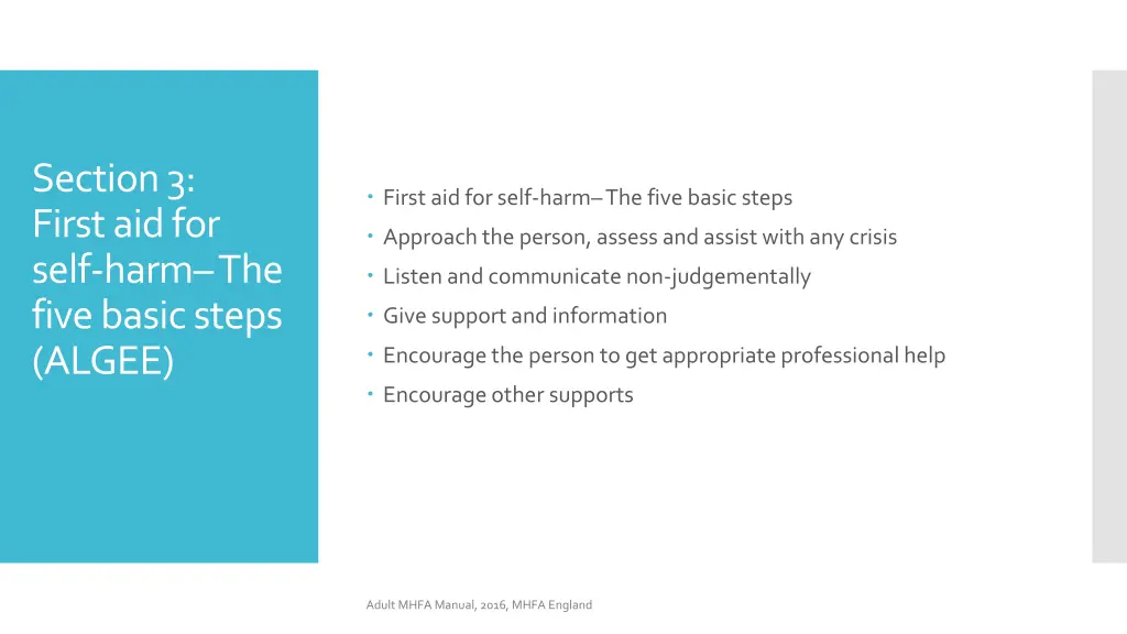 section 3 first aid for self harm the five basic