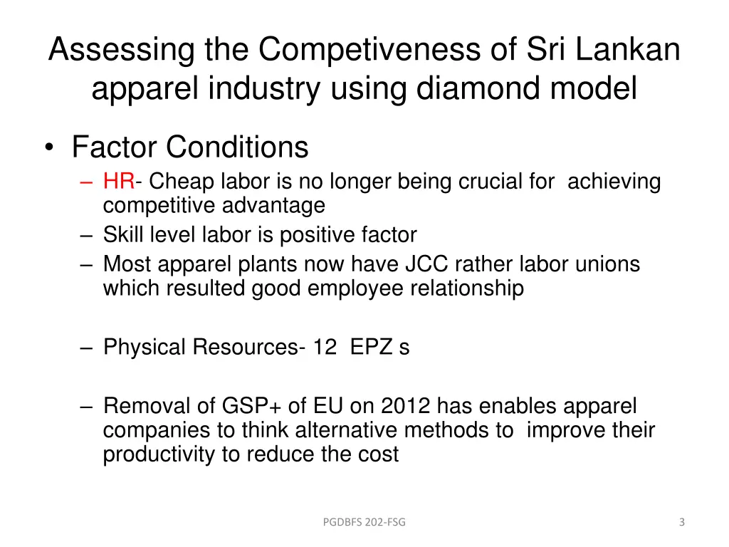 assessing the competiveness of sri lankan apparel