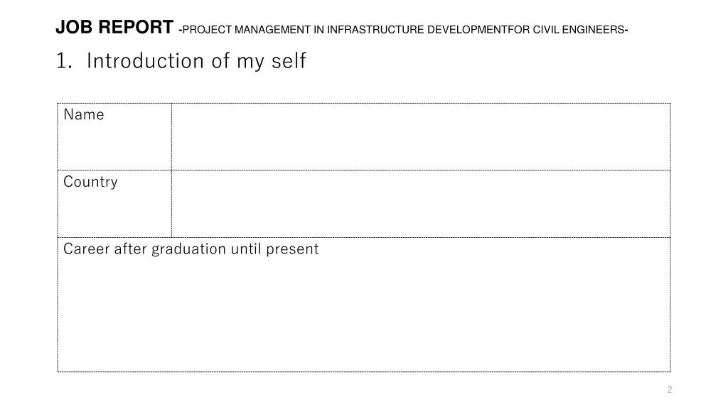 job report project management in infrastructure