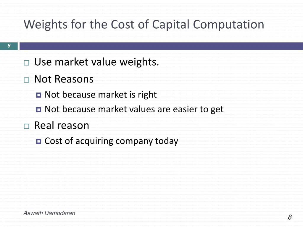 weights for the cost of capital computation