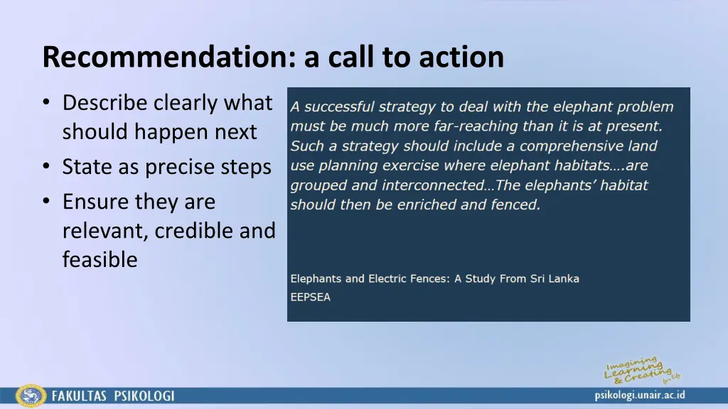 recommendation a call to action