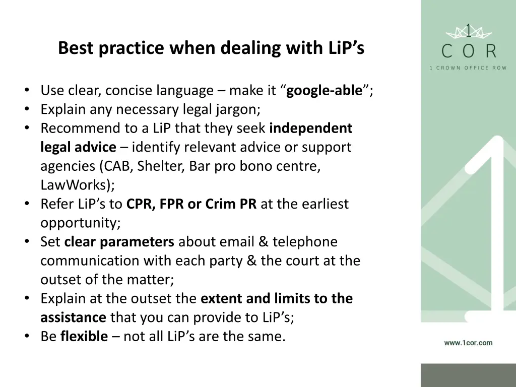 best practice when dealing with lip s