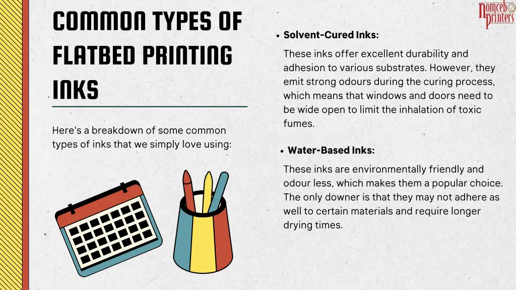 common types of flatbed printing inks