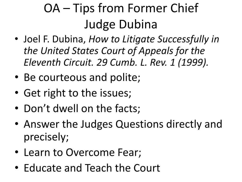 oa tips from former chief judge dubina joel