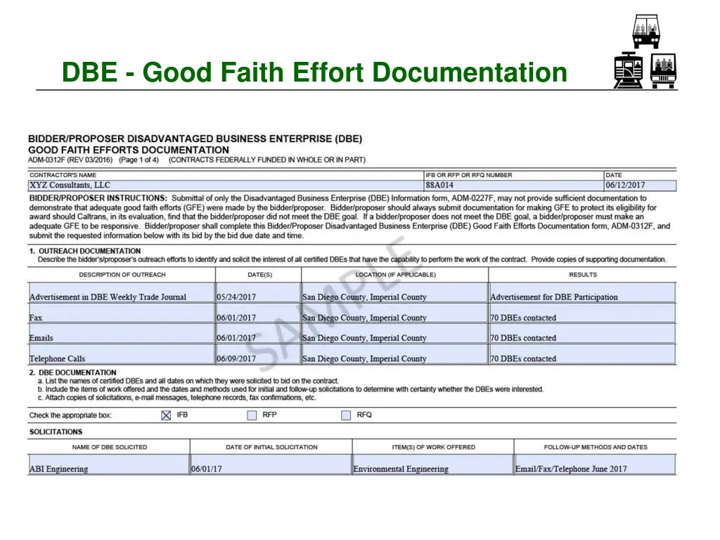 dbe good faith effort documentation