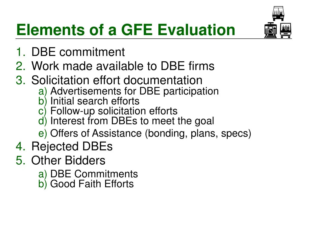 elements of a gfe evaluation 1 dbe commitment