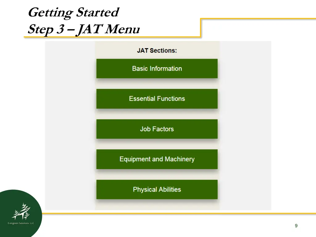 getting started step 3 jat menu