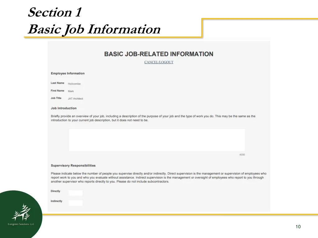 section 1 basic job information