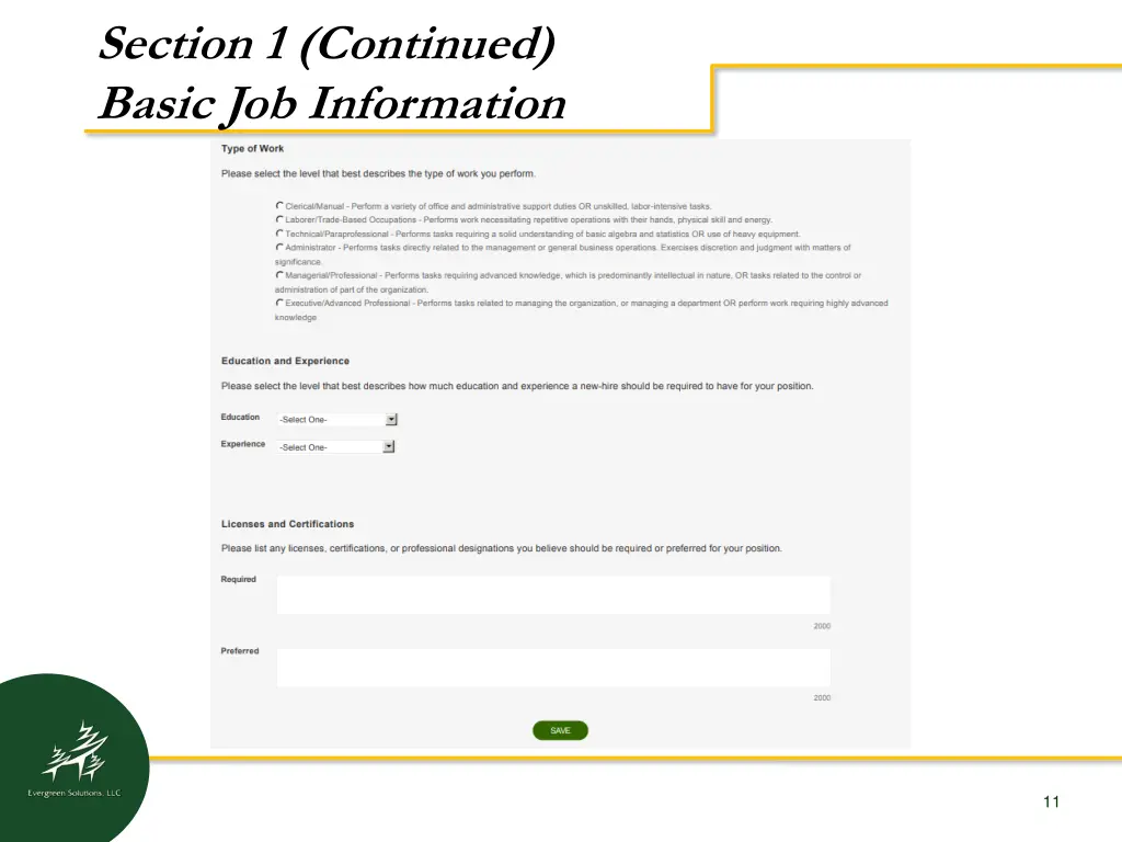 section 1 continued basic job information