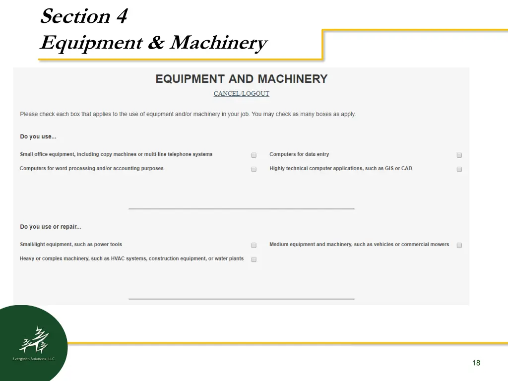 section 4 equipment machinery