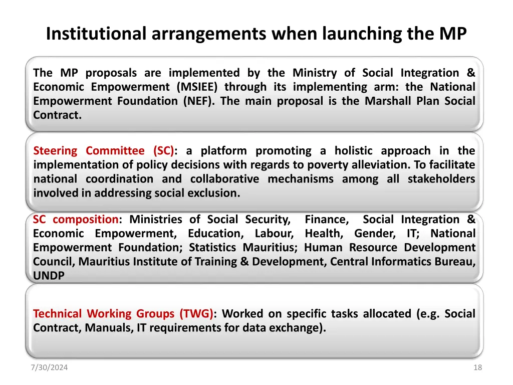 institutional arrangements when launching the mp