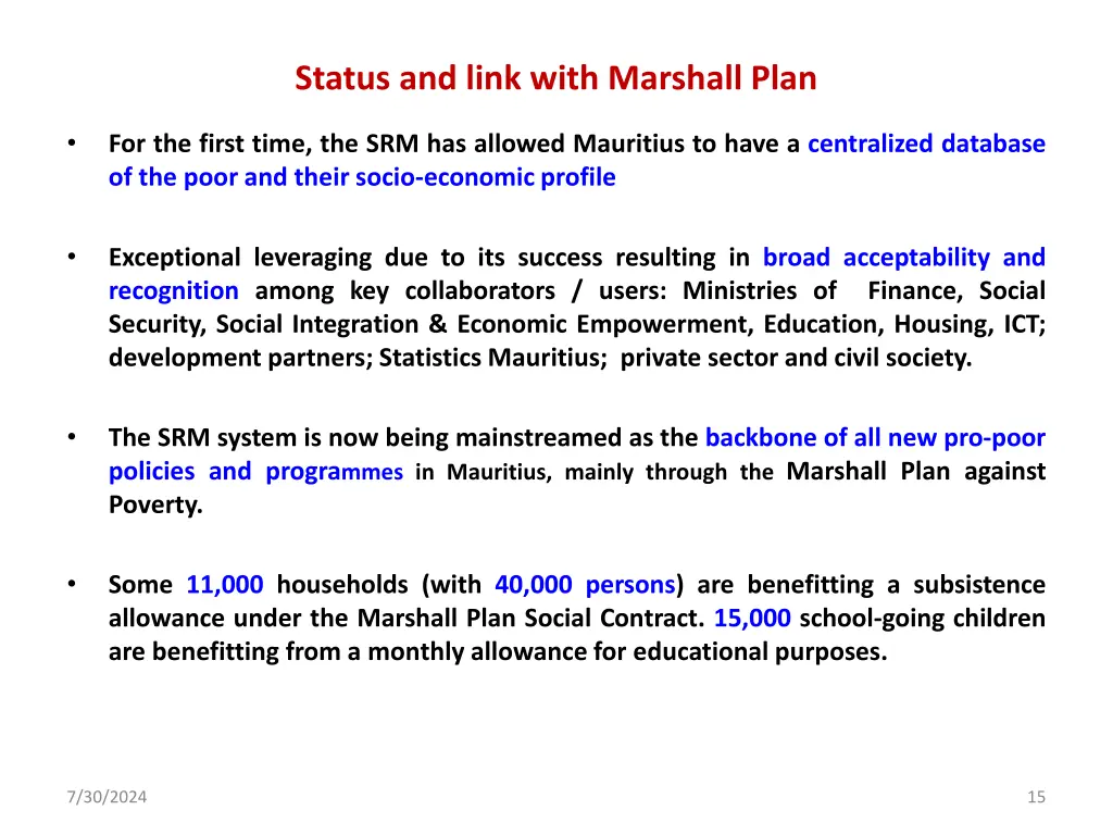 status and link with marshall plan