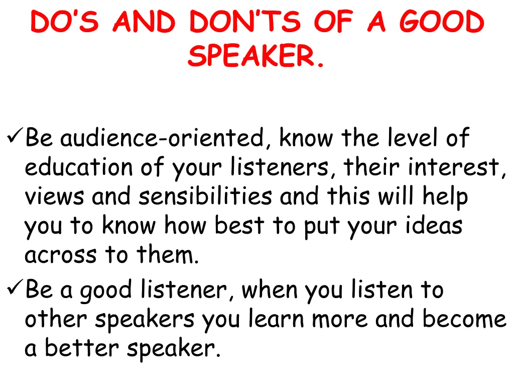 do s and don ts of a good speaker