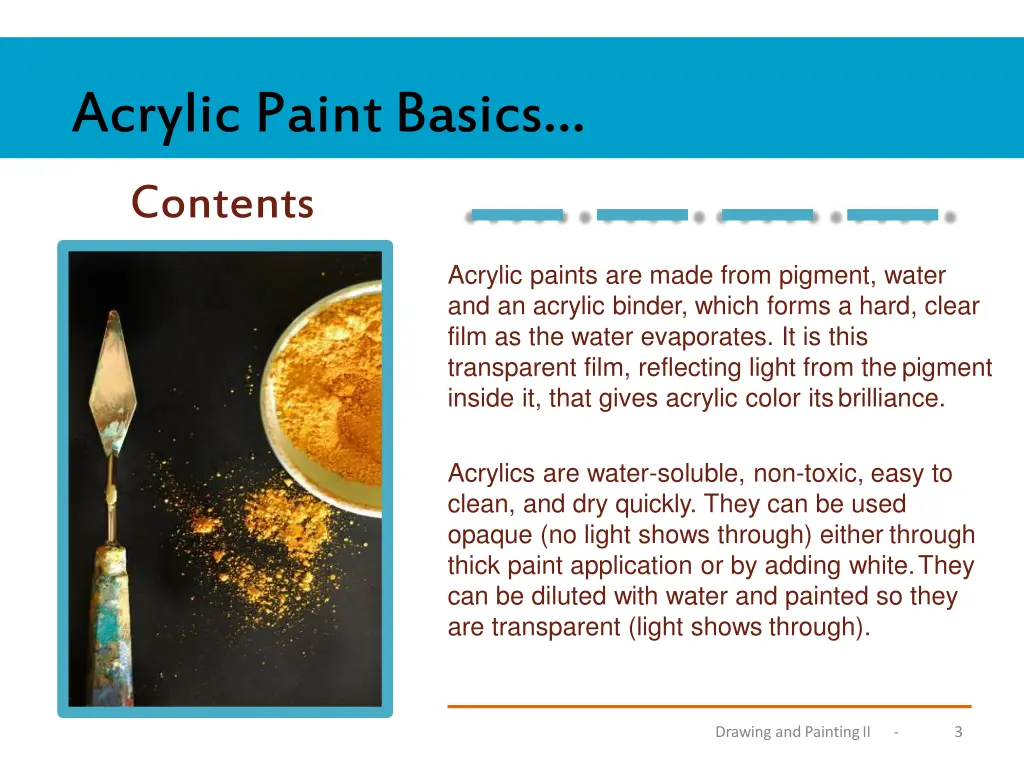 acrylic paint basics contents