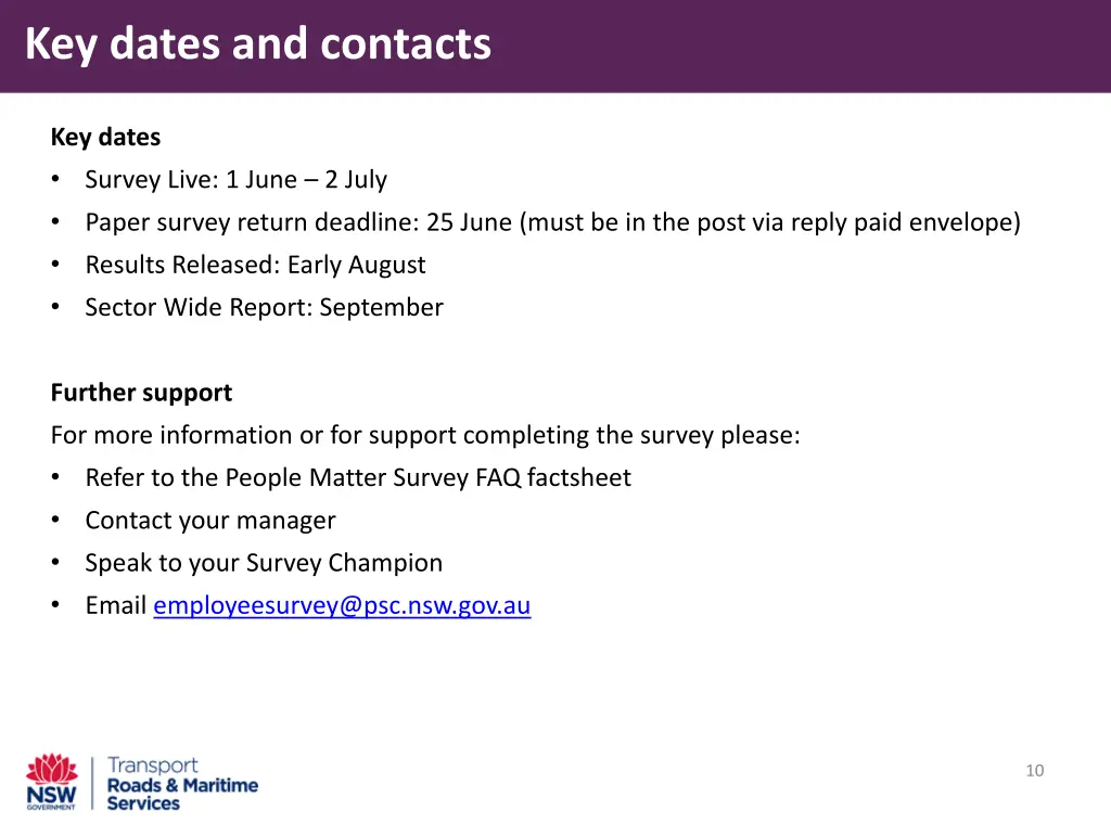 key dates and contacts