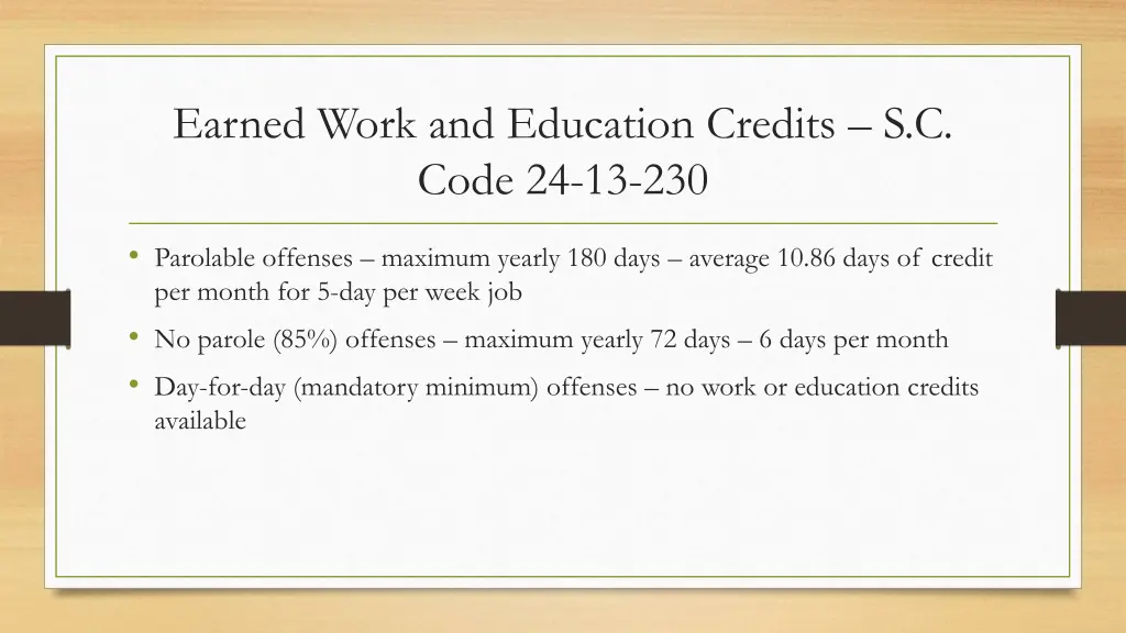 earned work and education credits s c code