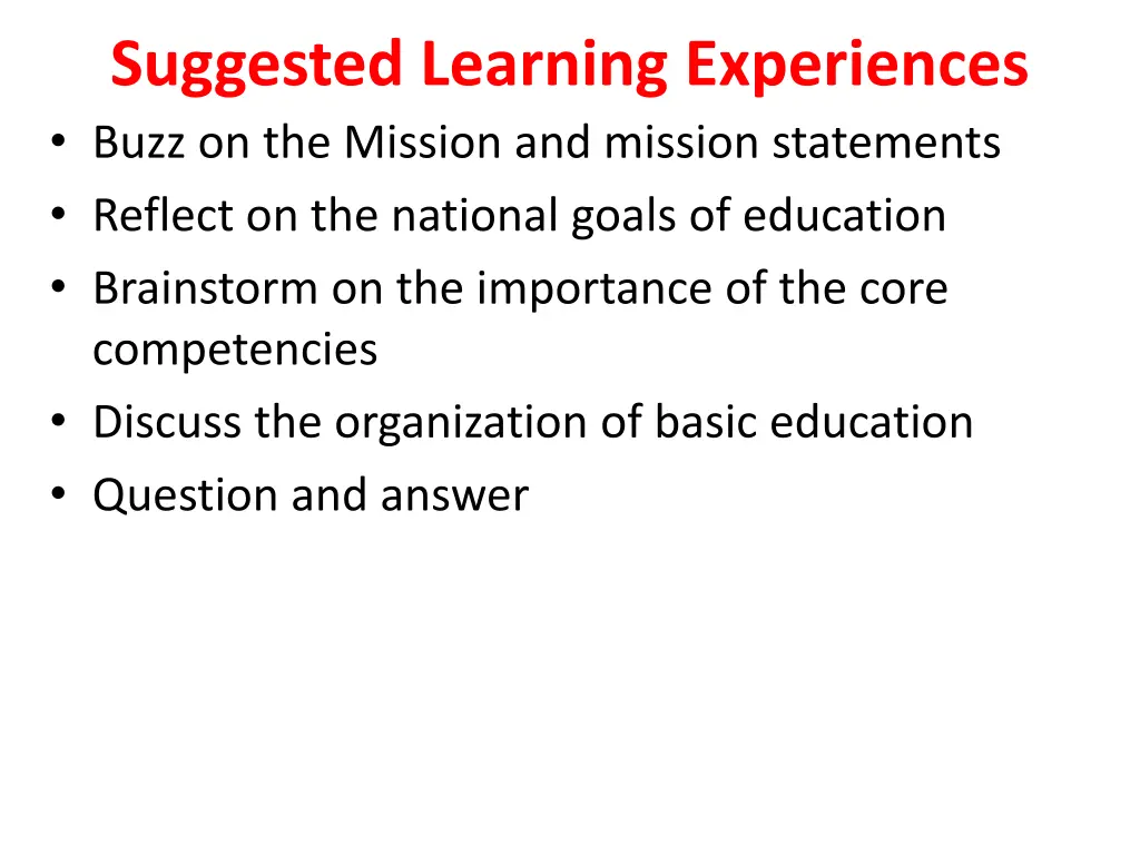 suggested learning experiences buzz