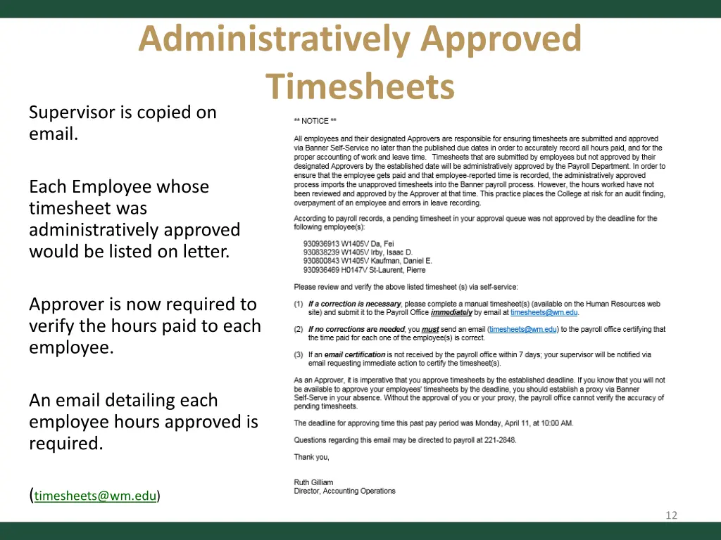 administratively approved timesheets supervisor